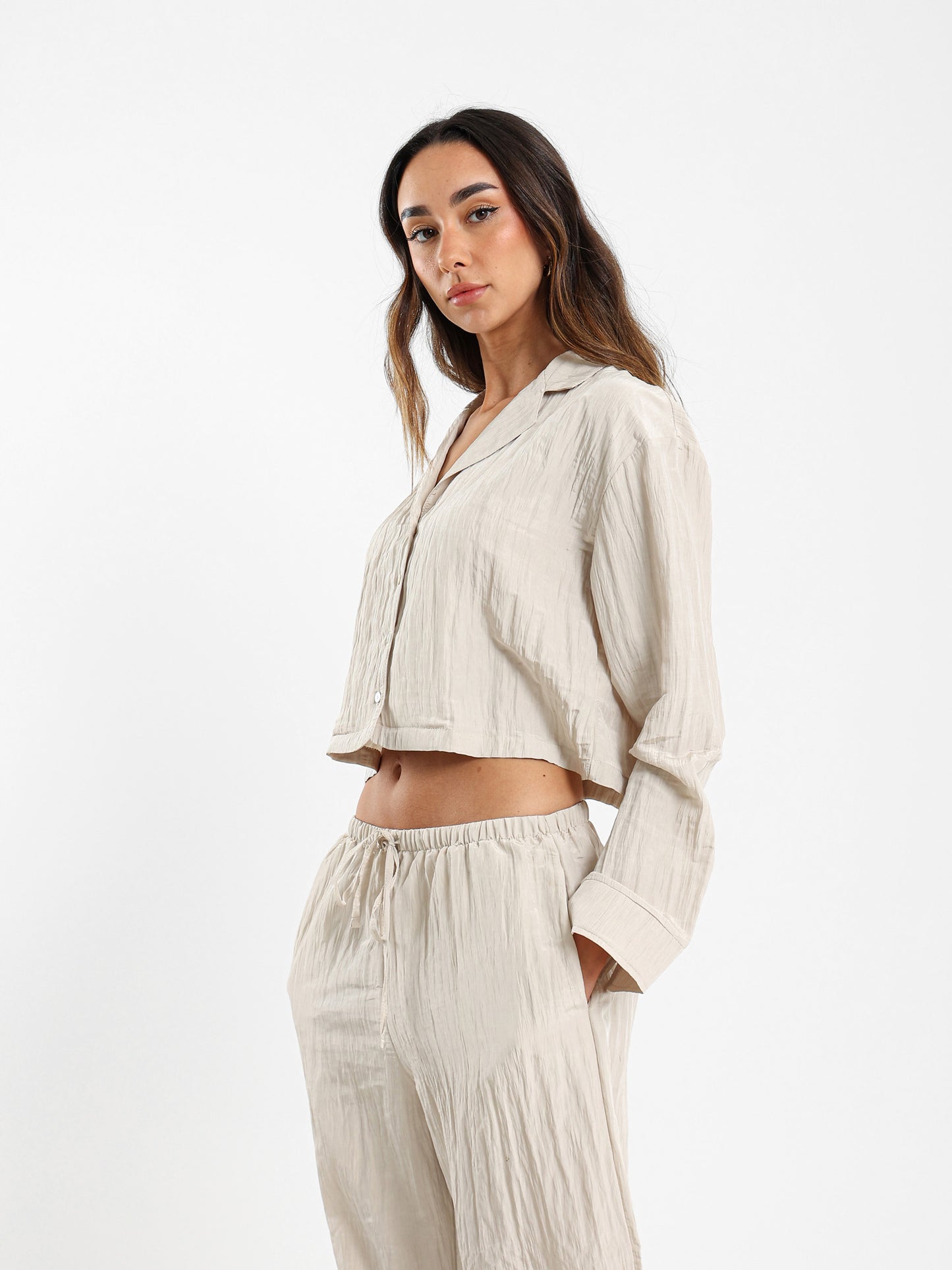 Textured Cropped Shirt