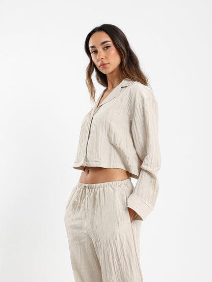 Textured Cropped Shirt