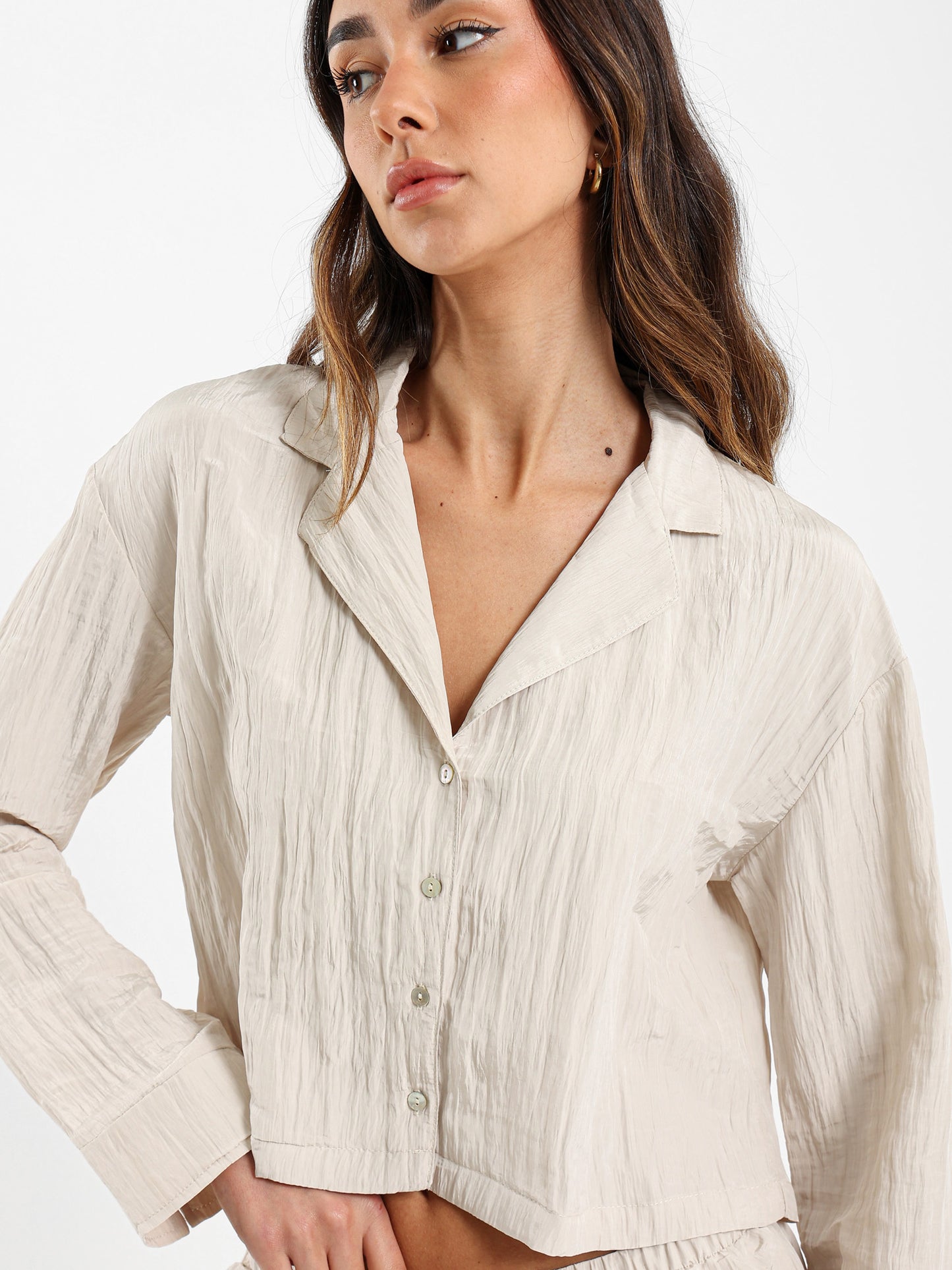 Textured Cropped Shirt