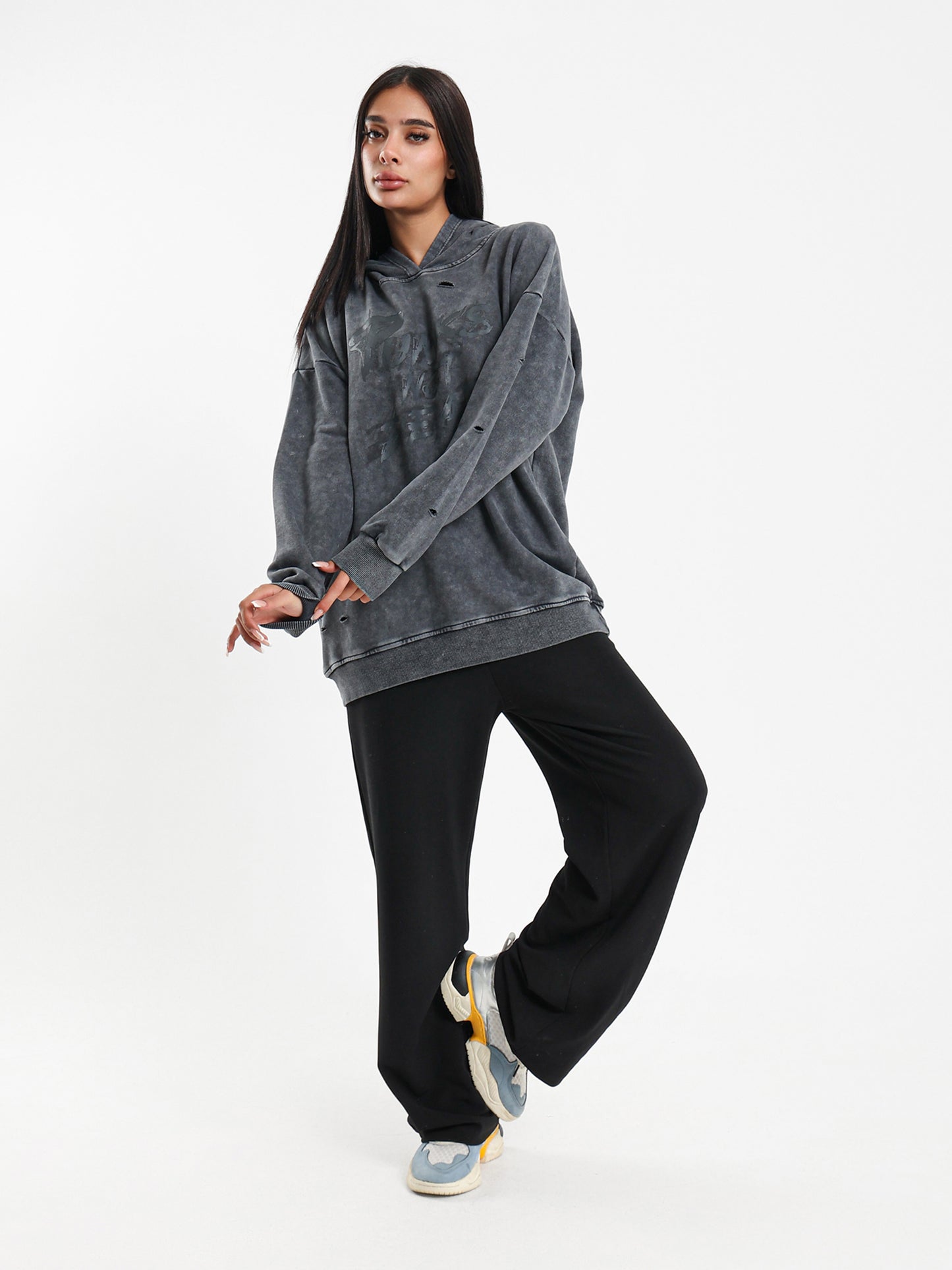 Oversized Piece-Dyed Punk Hoodie