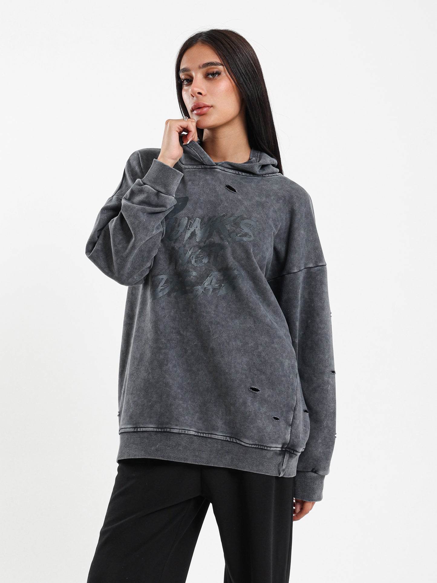 Oversized Piece-Dyed Punk Hoodie