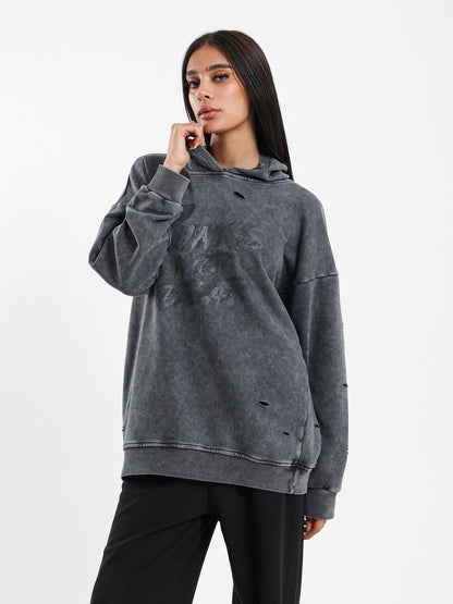 Oversized Piece-Dyed Punk Hoodie