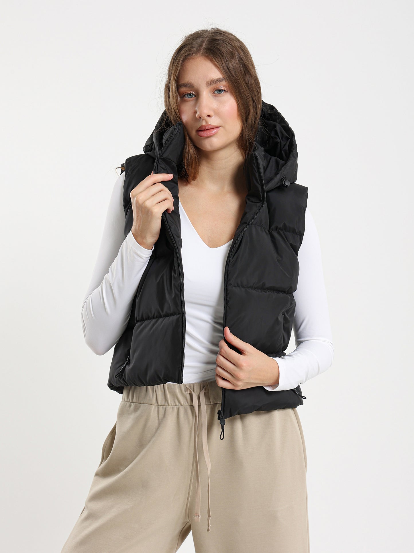 Rubberized Hooded Cropped Vest