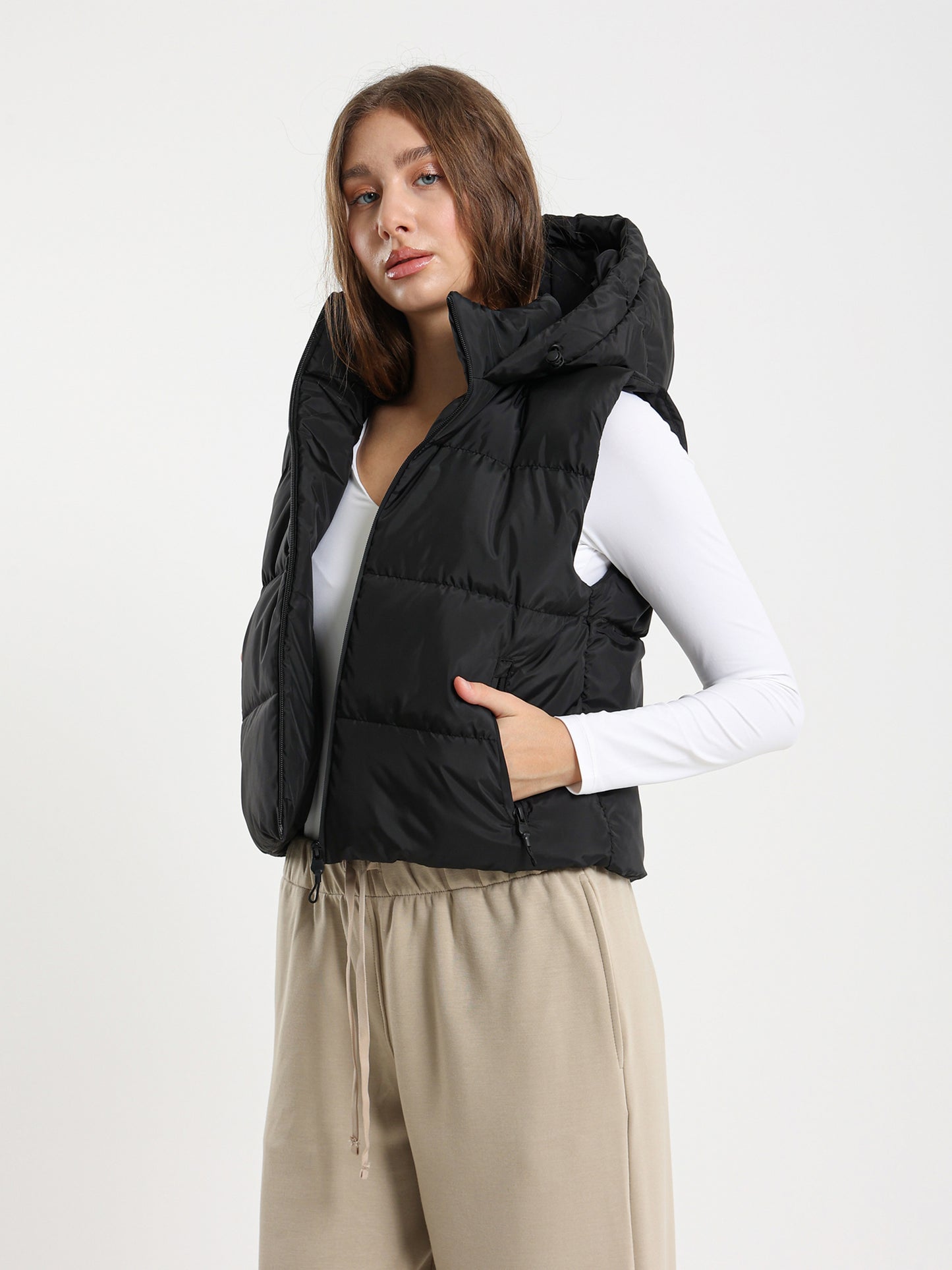Rubberized Hooded Cropped Vest
