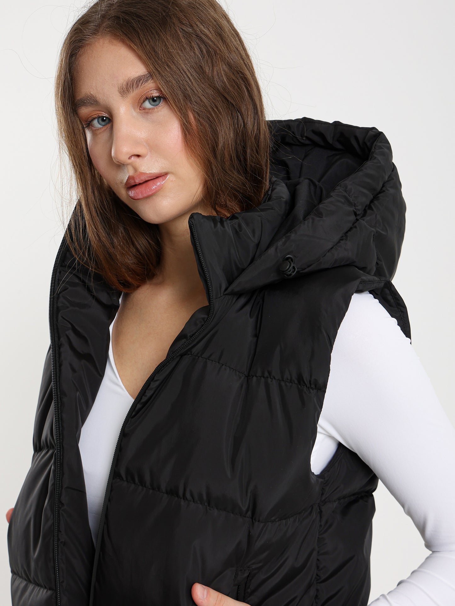 Rubberized Hooded Cropped Vest
