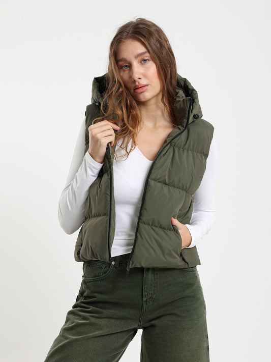 Rubberized Hooded Cropped Vest