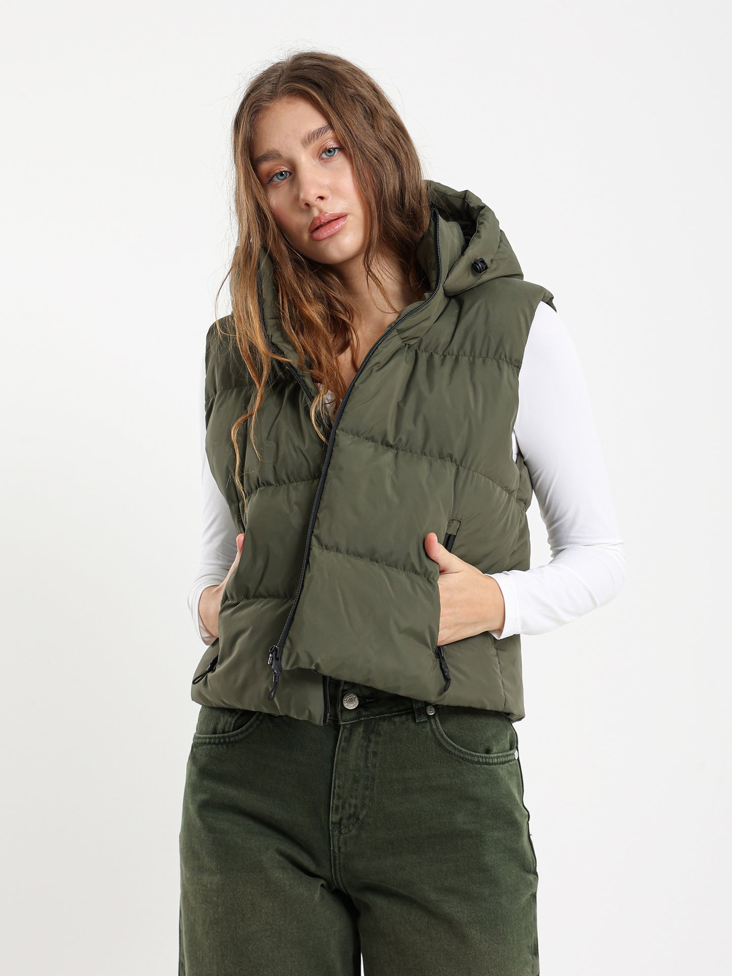 Rubberized Hooded Cropped Vest