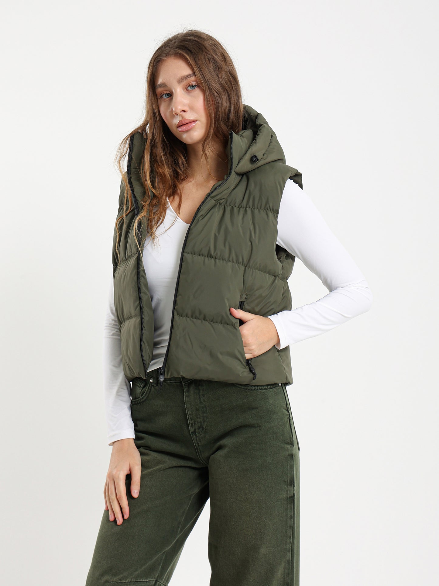 Rubberized Hooded Cropped Vest