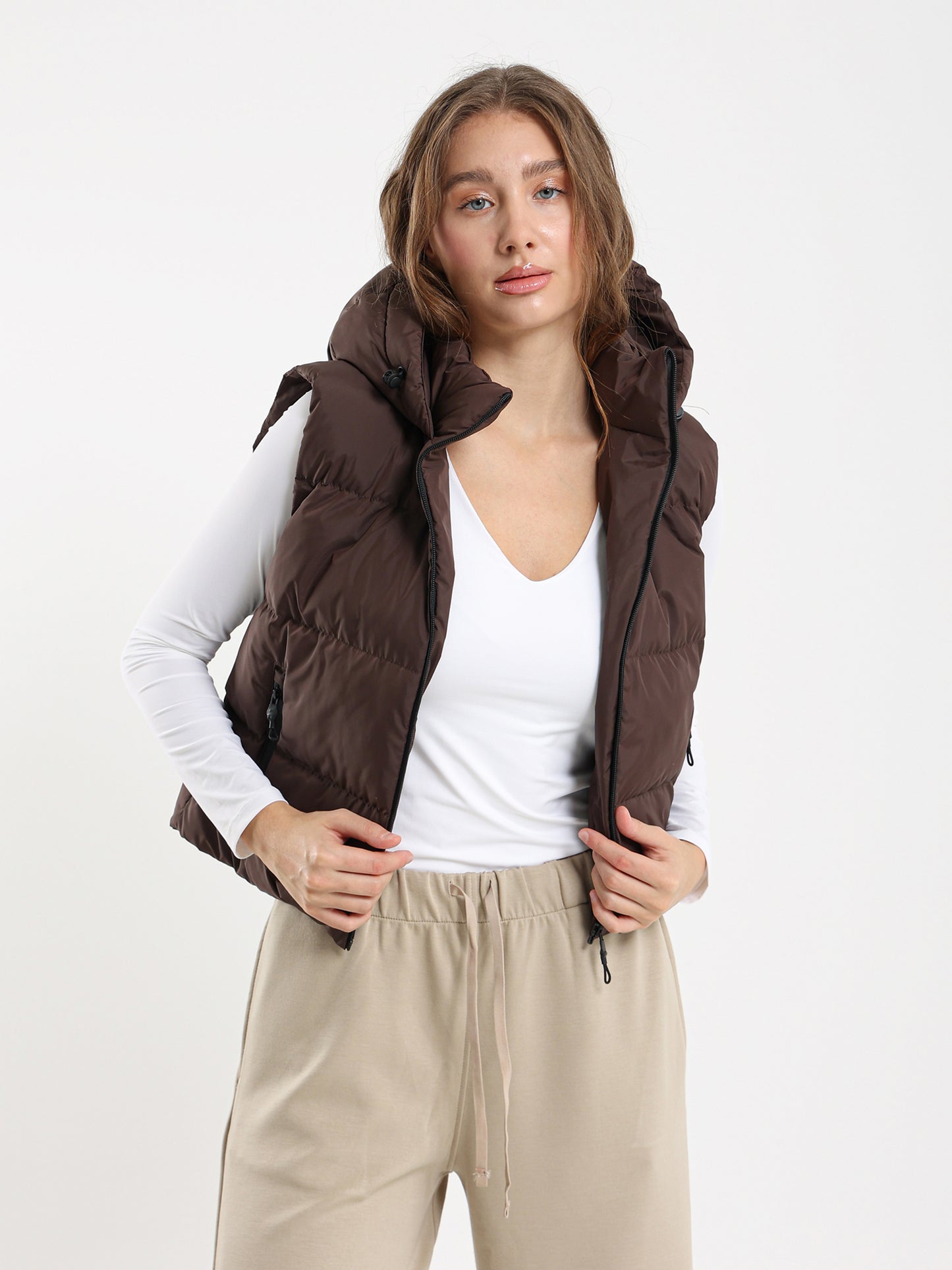 Rubberized Hooded Cropped Vest