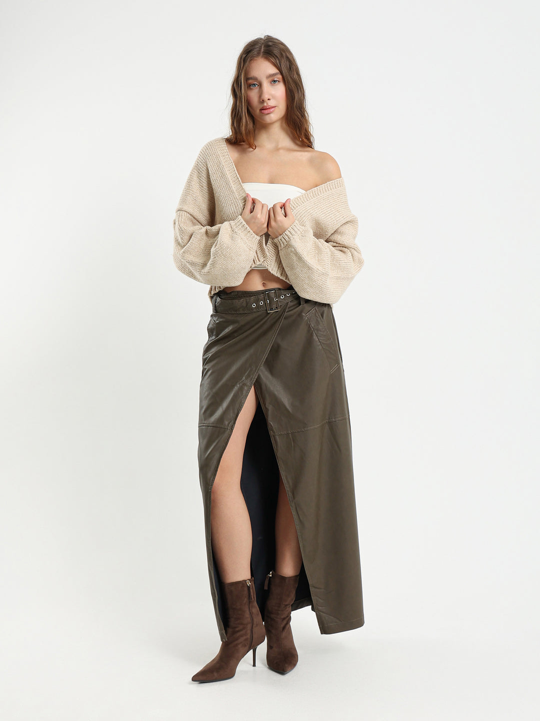 Maxi Open Leather Skirt