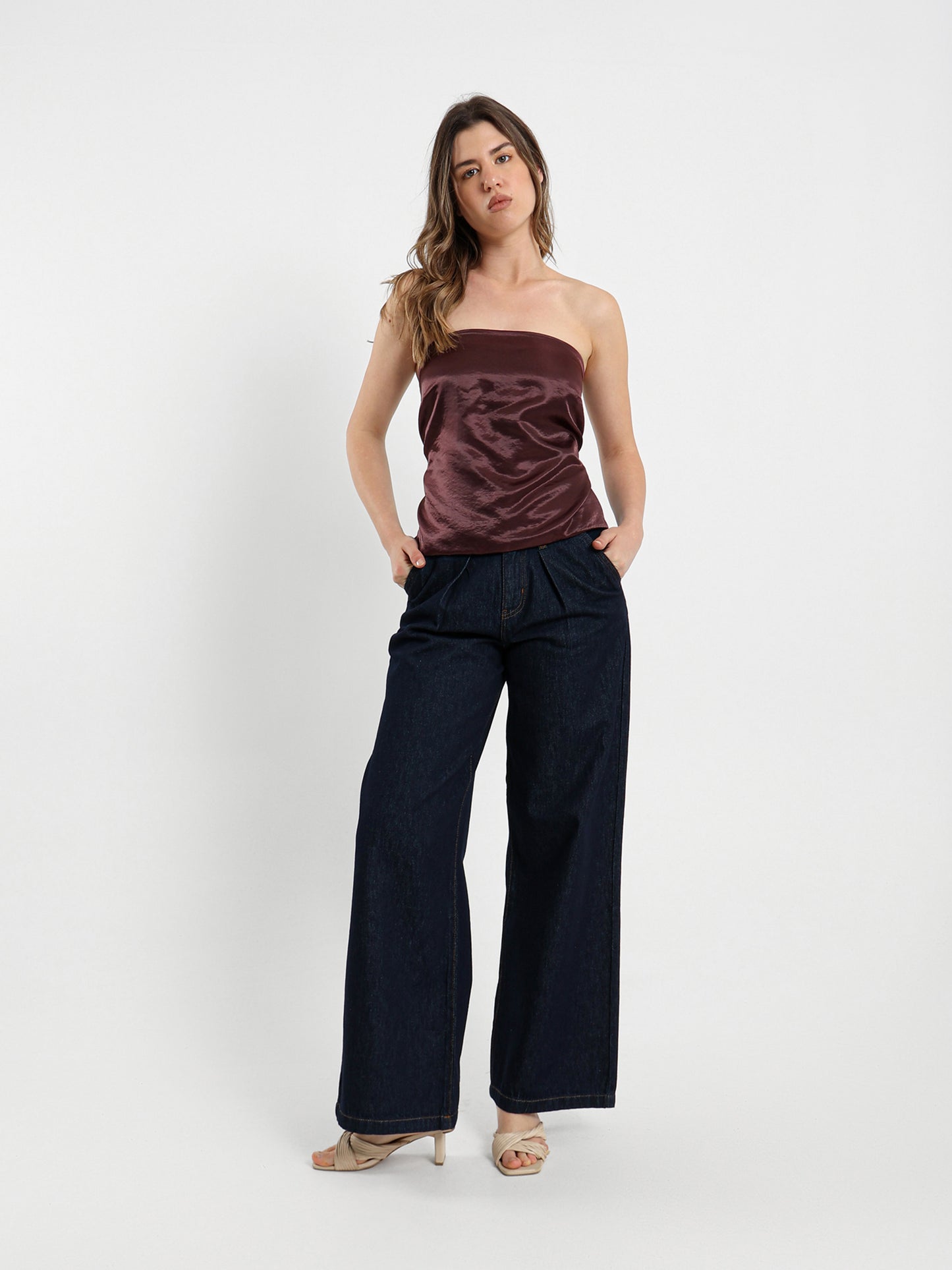 Loose Satin Top with Back Straps