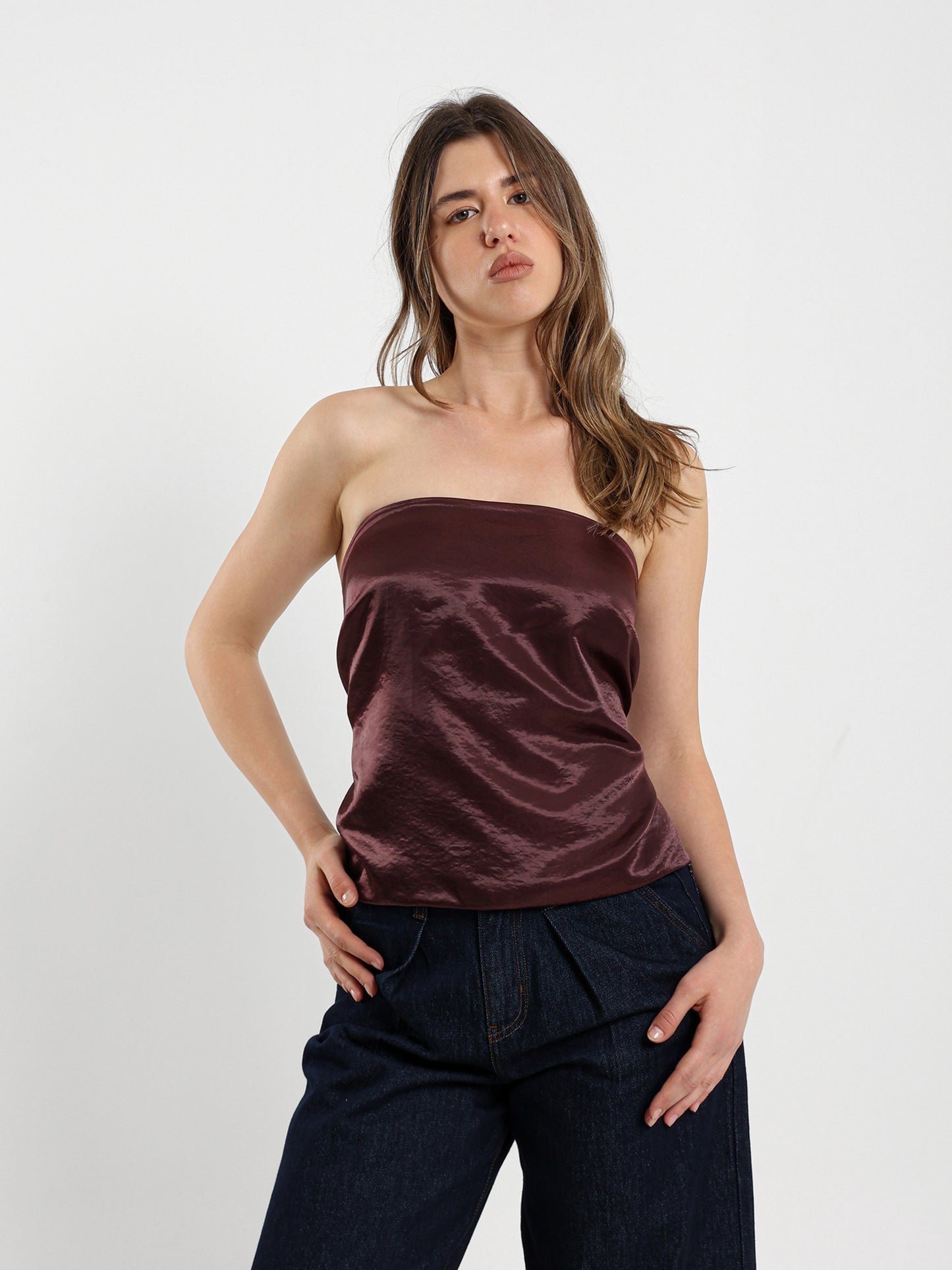 Loose Satin Top with Back Straps