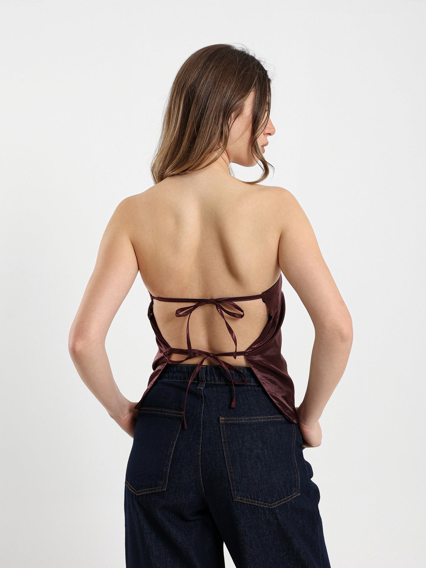 Loose Satin Top with Back Straps