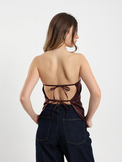Loose Satin Top with Back Straps