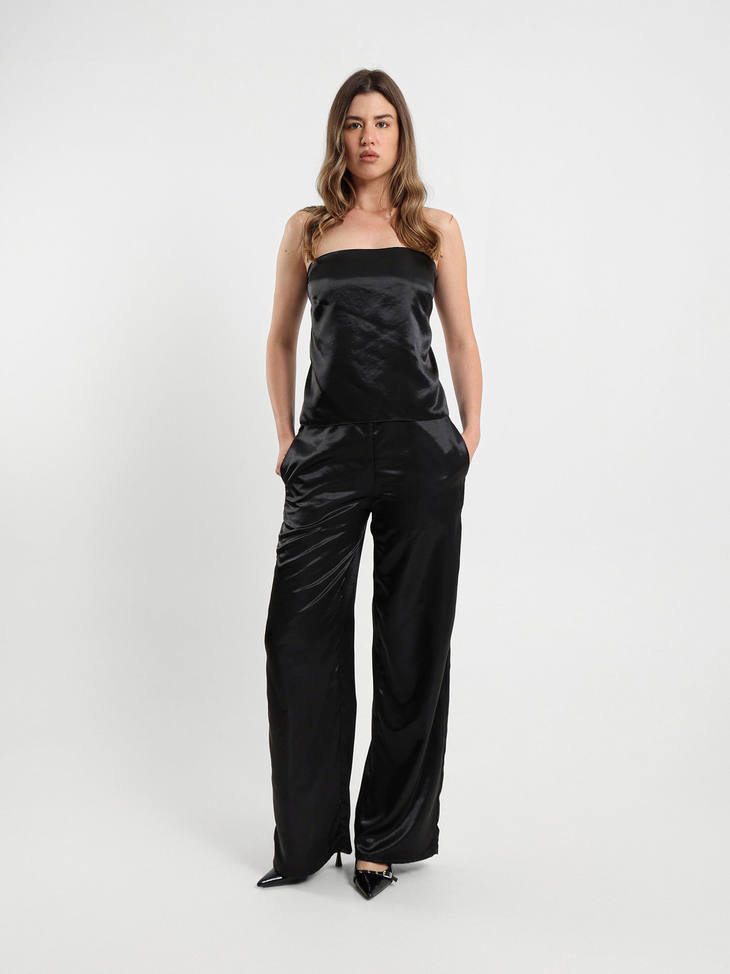 Loose Satin Top with Back Straps