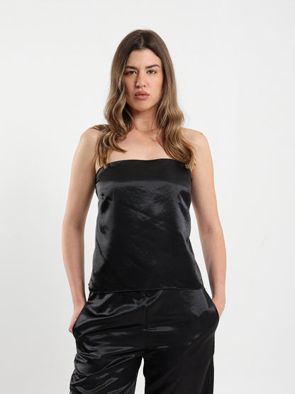 Loose Satin Top with Back Straps