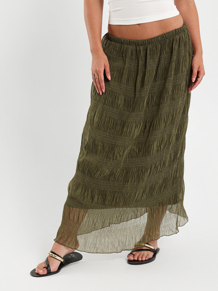 Low Waist Tiered Maxi Skirt