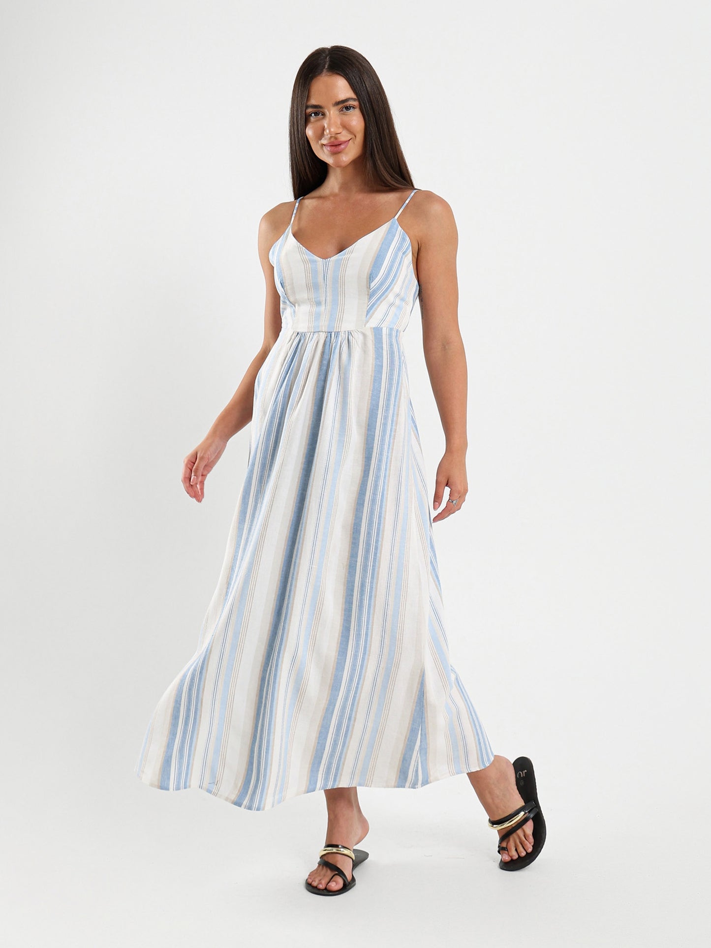 Striped V-Neck Maxi Dress