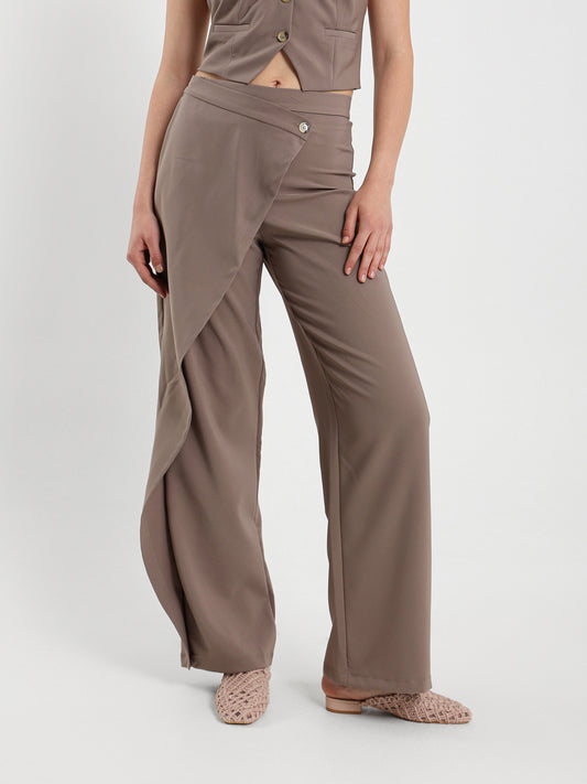 Asymmetric Wrap-Front Wide-Leg Pants