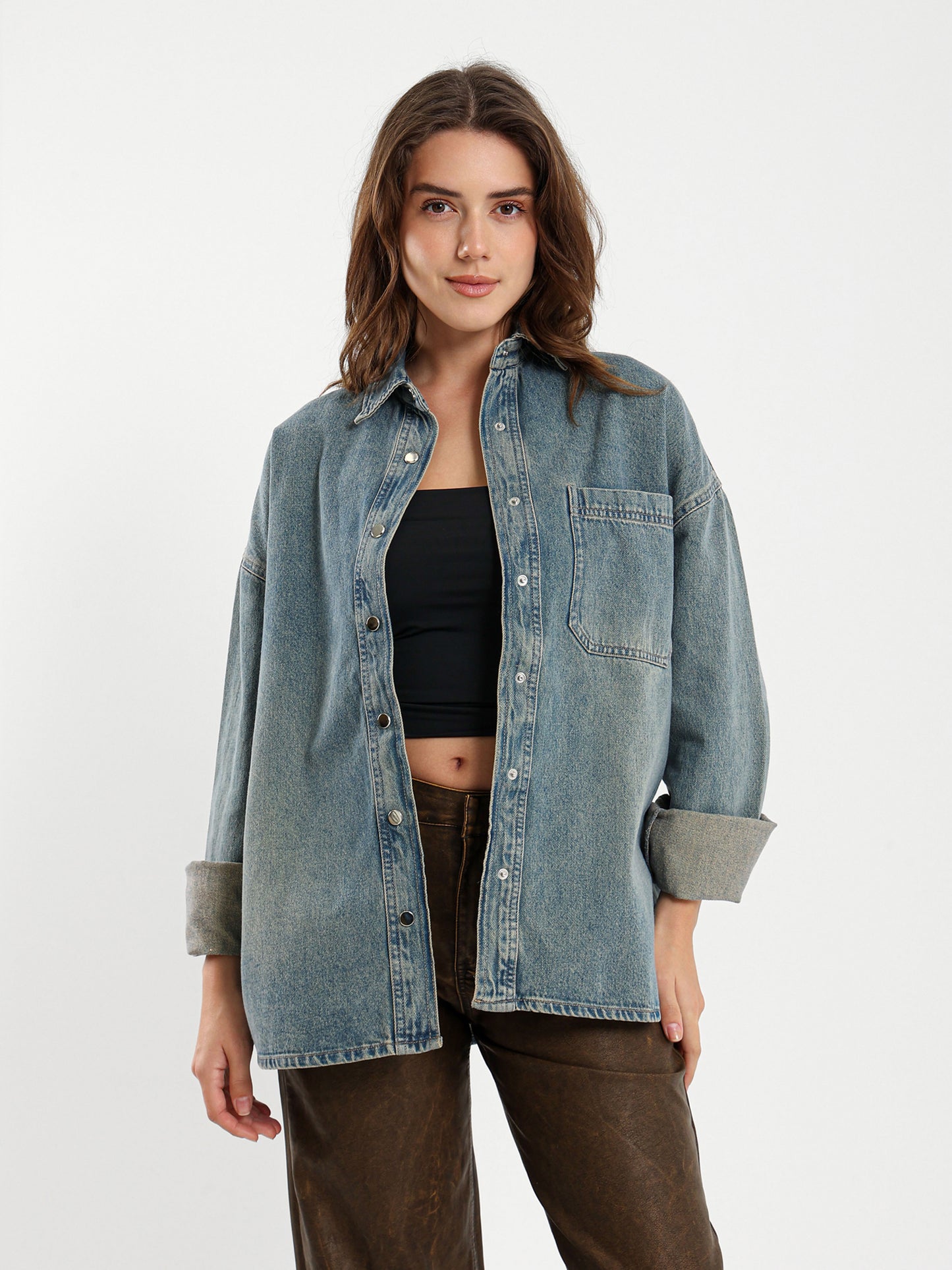 Vintage Wash Oversized Denim Shirt