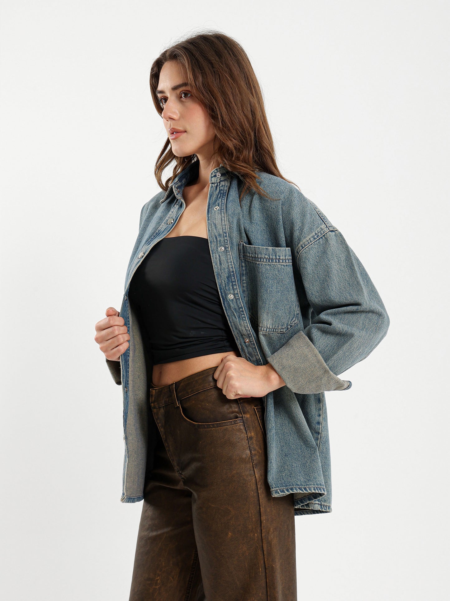 Vintage Wash Oversized Denim Shirt