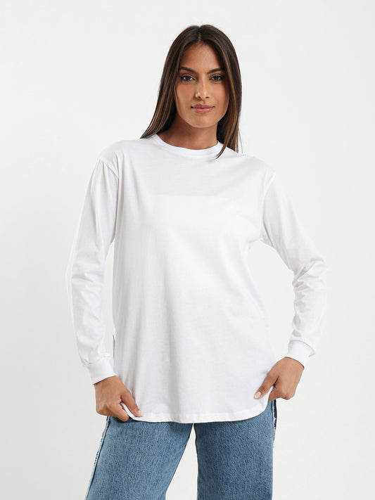 Long Sleeve Round Hem Top With Slits