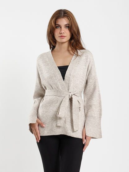 Fine Knit Cardigan with Tie Belt