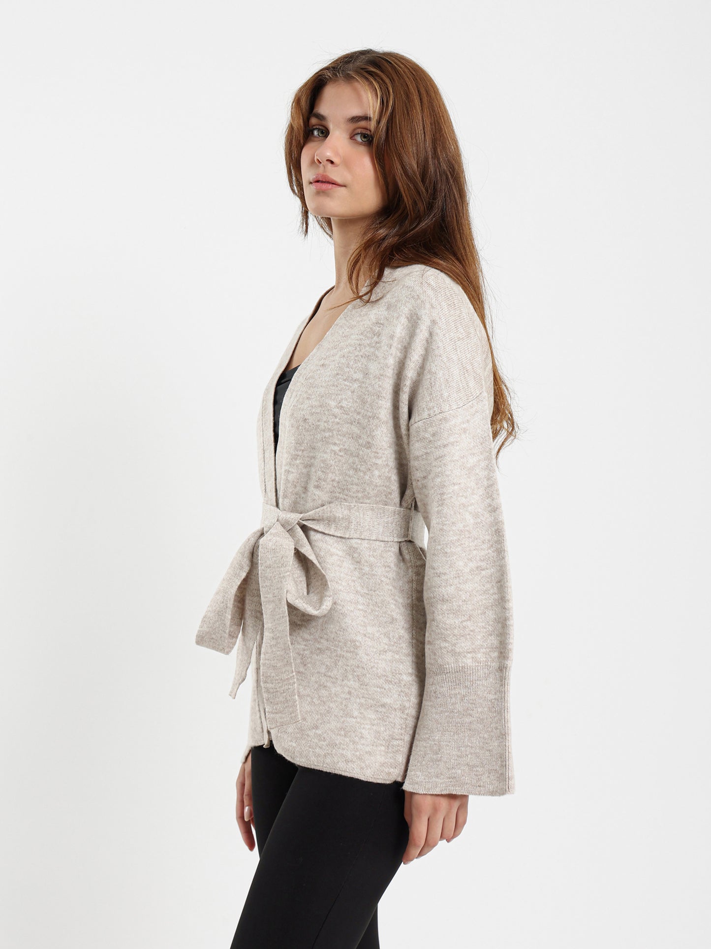 Fine Knit Cardigan with Tie Belt