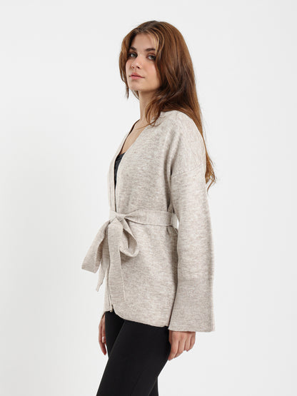 Fine Knit Cardigan with Tie Belt
