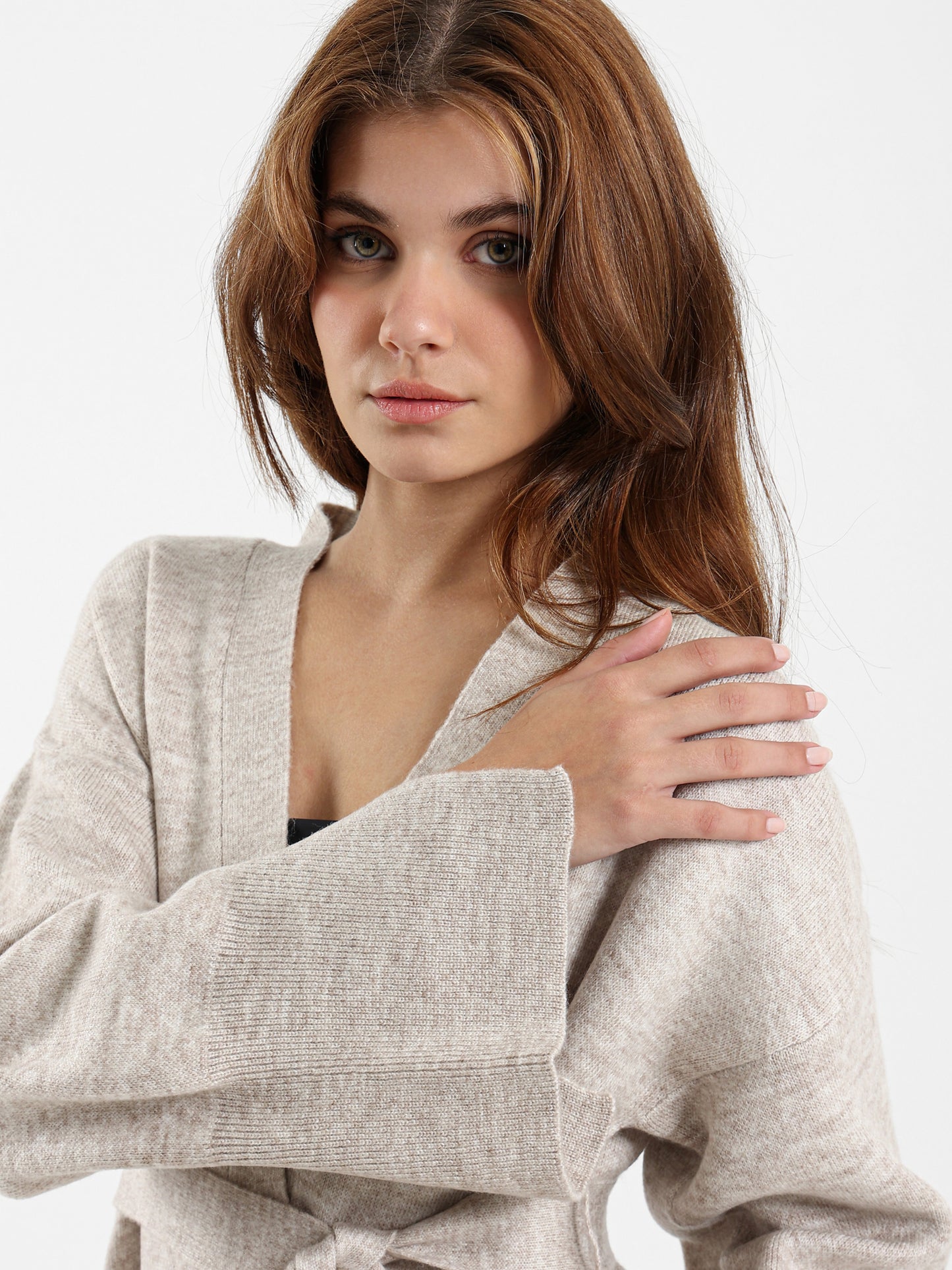 Fine Knit Cardigan with Tie Belt