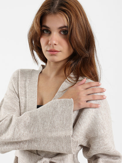 Fine Knit Cardigan with Tie Belt