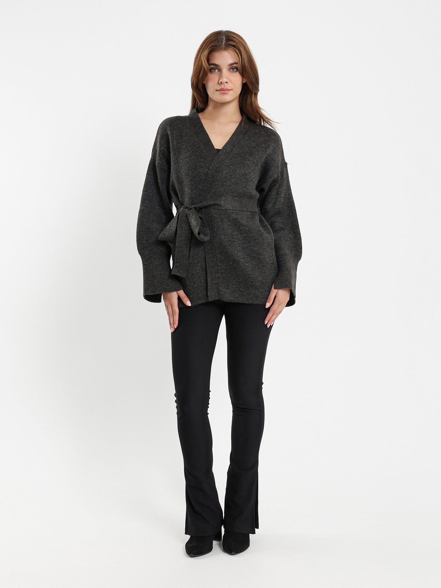 Fine Knit Cardigan with Tie Belt