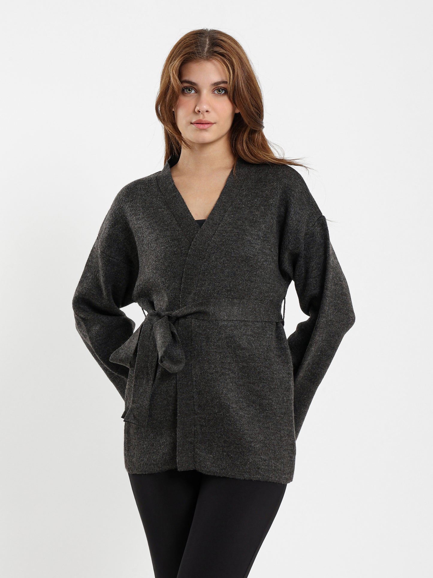 Fine Knit Cardigan with Tie Belt