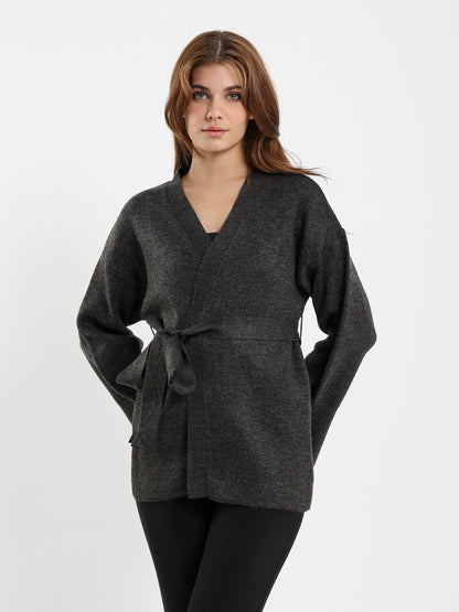 Fine Knit Cardigan with Tie Belt