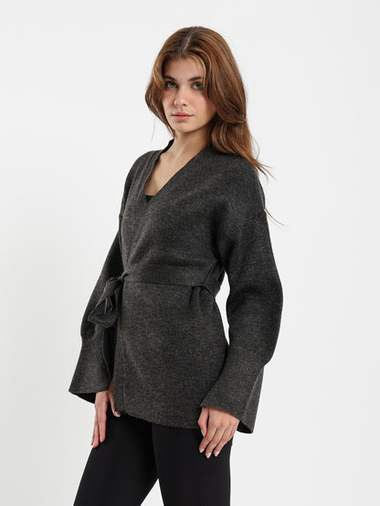 Fine Knit Cardigan with Tie Belt