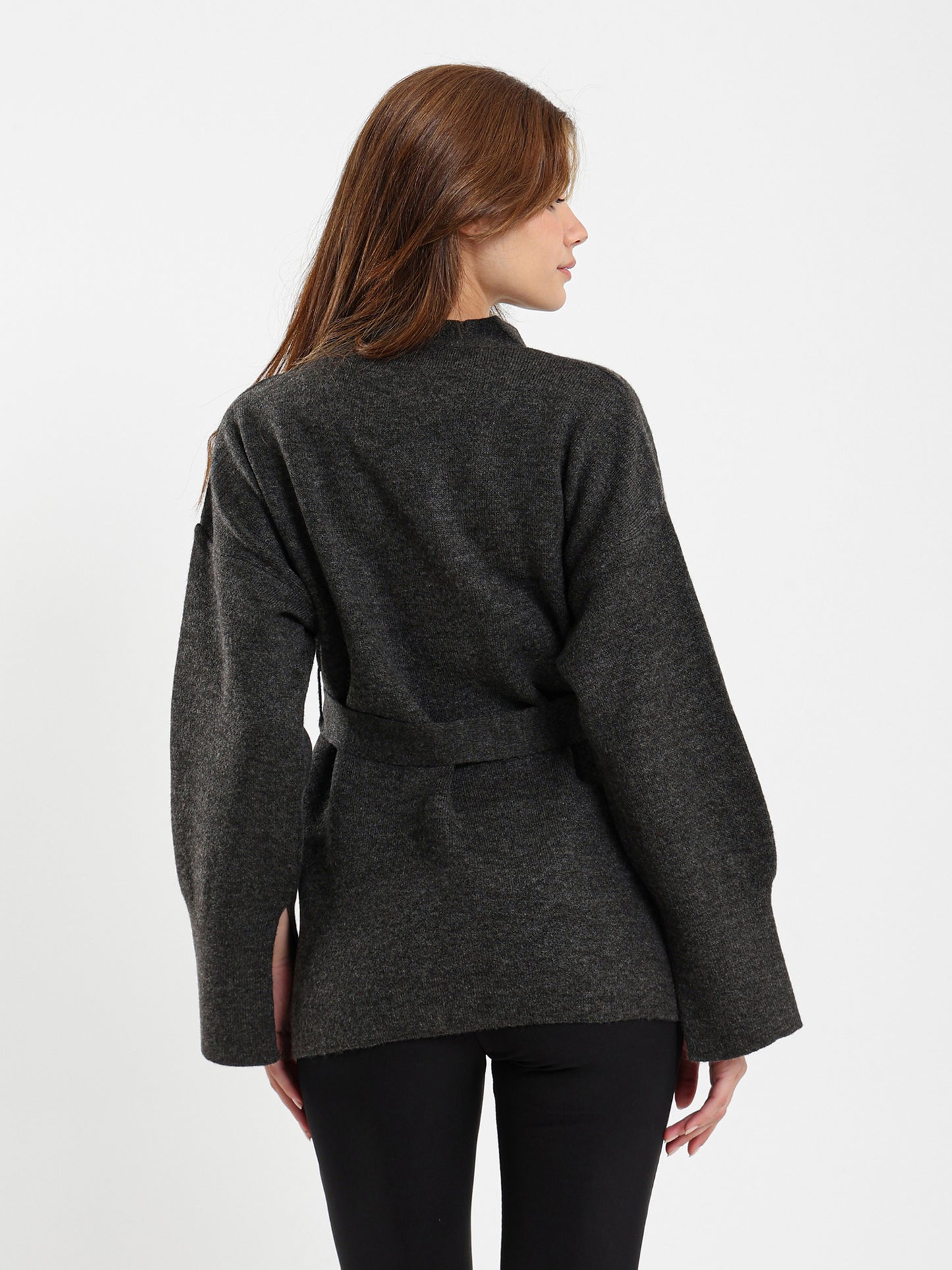 Fine Knit Cardigan with Tie Belt