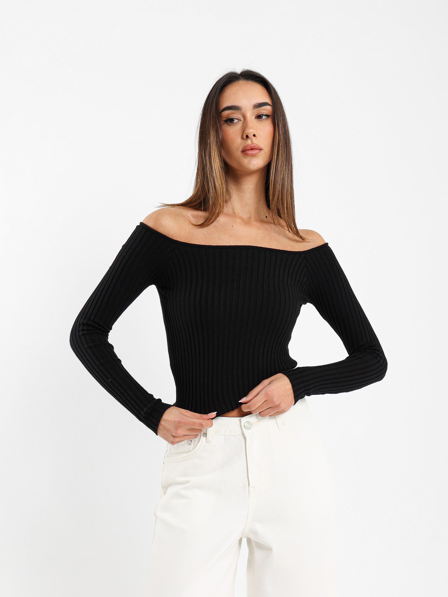 Off Shoulder Top with Sleeve Eyelets Top