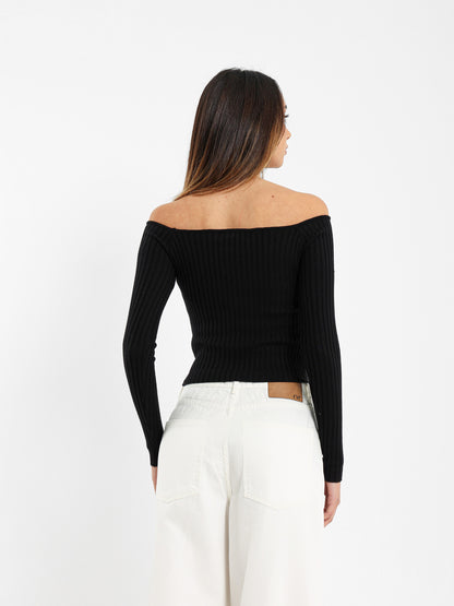 Off Shoulder Top with Sleeve Eyelets Top