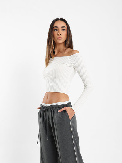 Off Shoulder Top with Sleeve Eyelets Top