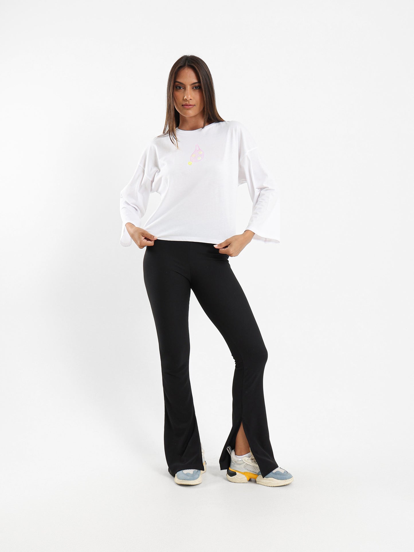 Mesh Bag Printed Long Sleeve T-Shirt