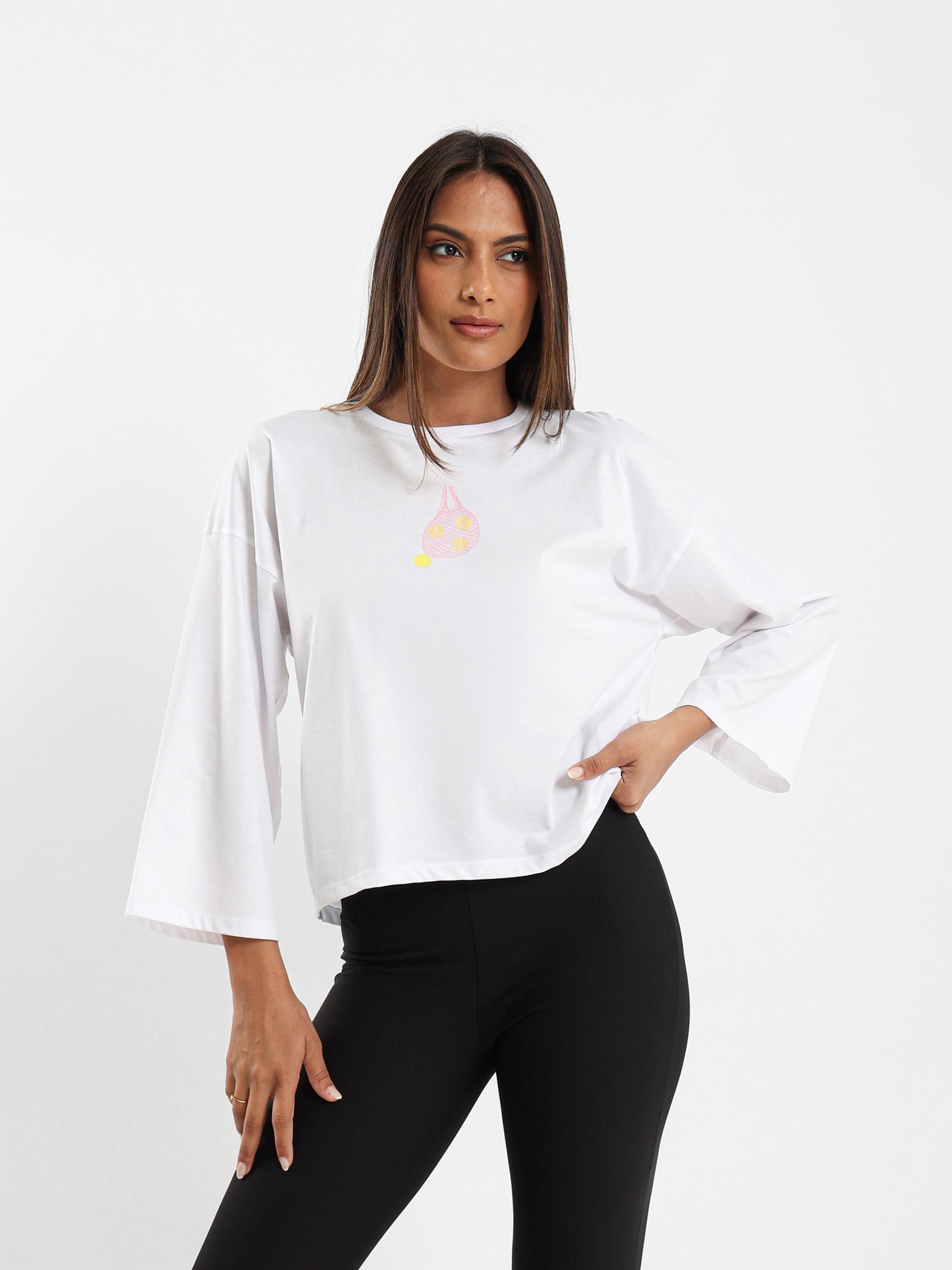 Mesh Bag Printed Long Sleeve T-Shirt