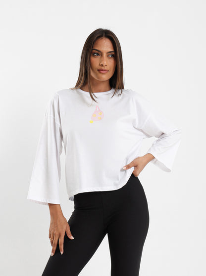 Mesh Bag Printed Long Sleeve T-Shirt