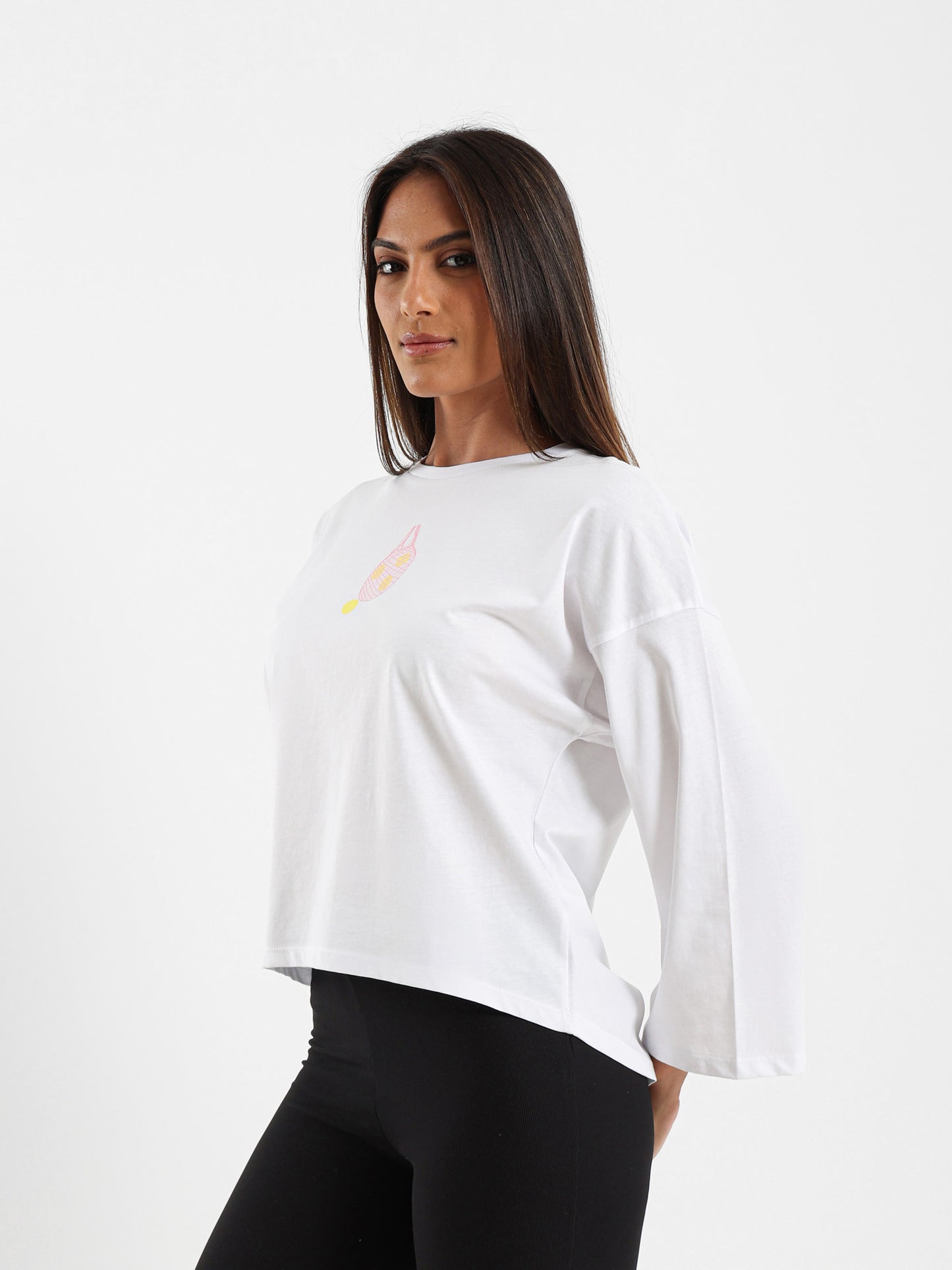 Mesh Bag Printed Long Sleeve T-Shirt