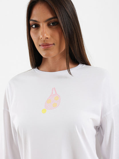 Mesh Bag Printed Long Sleeve T-Shirt