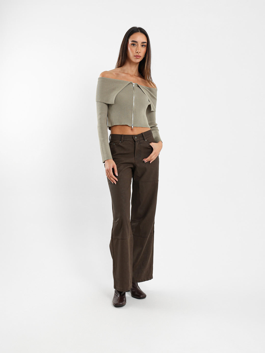 Big Collar with Front Zipper Cardigan