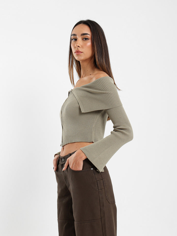 Big Collar with Front Zipper Cardigan
