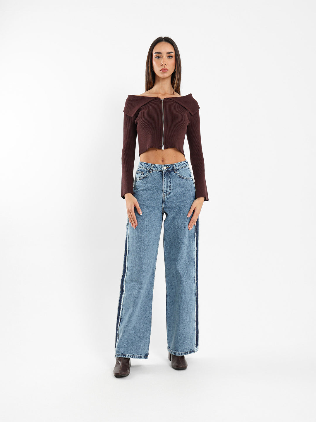Big Collar with Front Zipper Cardigan