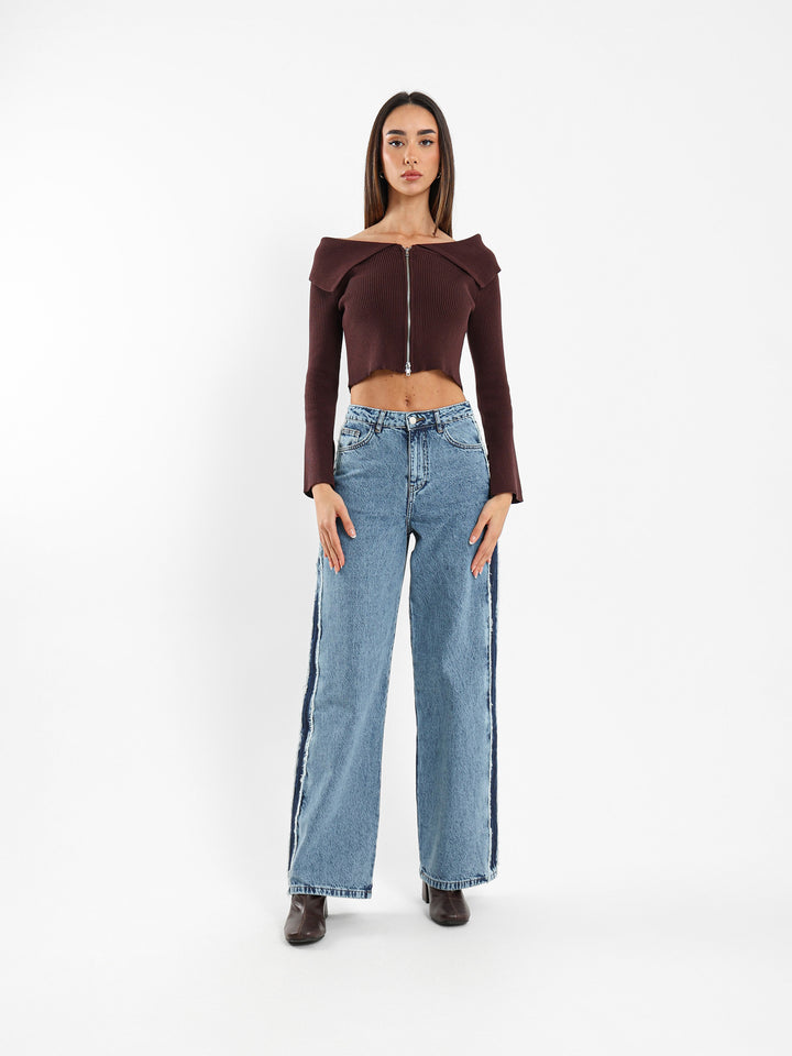 Big Collar with Front Zipper Cardigan