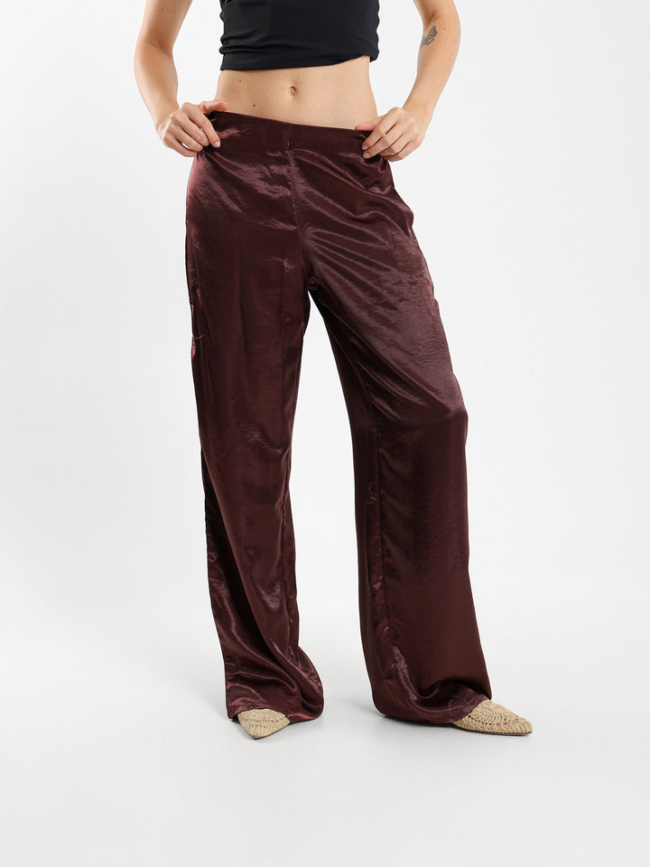 Wide-Leg Satin Pants