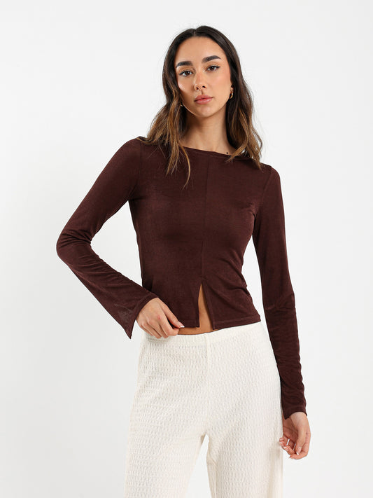 Long Sleeve Top With Front Slit